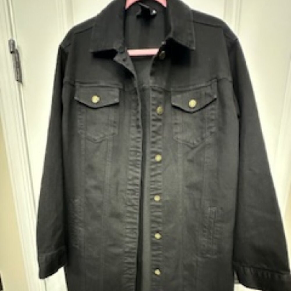 Black Denim Duster Length Jacket (Large) NWOT
